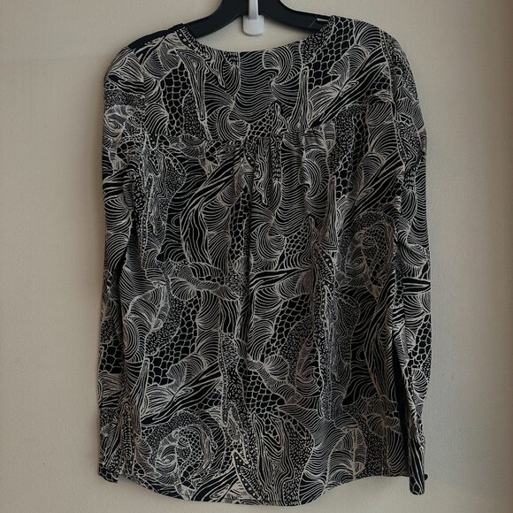 Diane Von Furstenberg black and cream long sleeve 100% silk top. Size 0. - Picture 6 of 11